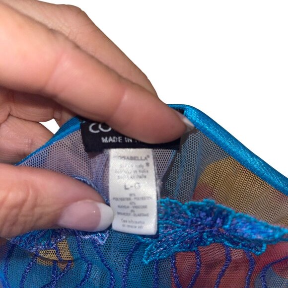 Cosabella Vintage Womens Nightgown Size L Blue Lingerie Slip Floral Sheer Mesh - Picture 9 of 16